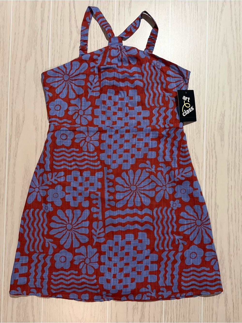 art class Girls L 10/12 Red Orange Blue Floral Halter Dress NWT - Picture 2 of 12